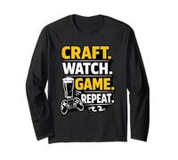 Funny Beer Craft Watch Game Repeat Gamer Streaming Quote Long Sleeve T-Shirt