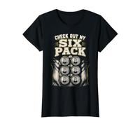 Funny Beer Drinker Check Out My Six Pack Shirt Value Graphic T-Shirt, Women, Black, L