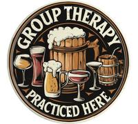 Funny Beer Wall Sign Group Therapy Practiced Here Vintage Metal Sign for Home Decor Man Cave Backyard Garage Bar Wall Art 20x20 CM