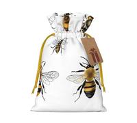 (Funny Bees) Drawstring Gift Bags for Birthday Party Christmas Reusable Holiday Wrap Bags Medium Size