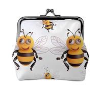 Funny Bees Full Double-Sided Printed Pattern Women's and Girls' Fashionable Leather Kiss Lock Coin Purse Card Bag