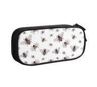 Funny Bees Large Capacity Double Layer Pencil Case,Customizable Full Print Polyester Fabric Organizer-School, Office, Travel Makeup Pouch