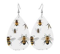 (Funny Bees) Lightweight Leather Earrings For Women Elegant Dangle Drop Earrings For Casual Party Everyday Wear