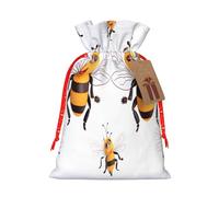 Funny Bees -Print Burlap Drawstring Bags - Eco-Friendly Reusable Pouches For Wedding Favors, Christmas & Birthday Presents.