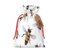 Funny Bees -Print Burlap Drawstring Bags - Eco-Friendly Reusable Pouches For Wedding Favors, Christmas & Birthday Presents.