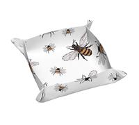 Funny Bees Print Leather Valet Tray For Women,Travel Organizer, Trinket Jewelry Cosmetic Organizer Tray