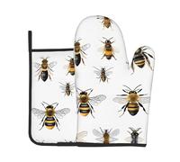 Funny Bees Print Oven Mitts And Pot Holders Sets Women Men Home Cooking Baking Microwave Bbq Gift