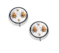 Funny Bees -Print Portable Round Pill Box - Stylish Round Pill Organizer for Travel Compartments Gift for Medication Management