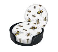 Funny Bees Print Premium Pu Leather Coasters Stylish And Durable Drink Coasters For Home, Office, And Kitchen Set Of 6 With Elegant Storage Box