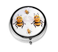 Funny Bees Round Pill Box - Full Print Design, Metal Electroplated Compact Medicine Case for Travel, Fits Pockets & Wallets