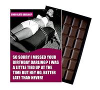Funny Belated Birthday Card Silly Gift for Men Women Girlfriend Boyfriend Husband Wife Oncocoa 100 Gram Vintage Boxed Belgian Milk Chocolate Greeting for Him Or Her OD126