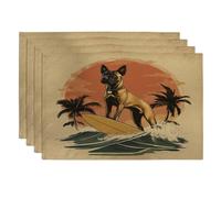 Funny Belgian Malinois Dog Placemats Set of 4, 12''x18'', Tropical Surf Palm Tree 4Pcs Print Washable Table Mats for Dinning, Pet Holiday Home Kitchen Decor