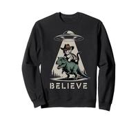 Funny BELIEVE Meowdy T-Rex Cat UFO Alien Abduction Dad Meme Sweatshirt