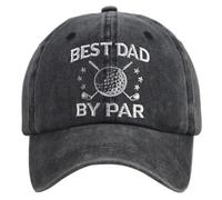 Funny Best Dad by Par Hat, Distressed Cotton Adjustable Embroidered Golf Baseball Cap Gifts for Men Grandpa, Embroidered Black, One size