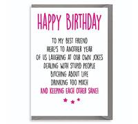 Funny Best Friend Birthday Card - Laughs, Booze & Bitching Design - For Her - Hilarious Friendship - Blank Inside with Envelope - C21