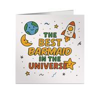 Funny Best Universe Barmaid Greeting Card - for Boss or Team Member - Birthday, Promotion, Thank You - Personalised Job Role - UK Printed