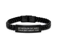 Funny Bicolor Cat Gifts for Mom - Interlaced Leather Bracelet with 'My Bicolor Cat And I Talk About You' Quote - Gifts from Family