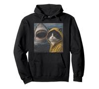 Funny Bicolor Cat Shark Attack Meme Vintage Pullover Hoodie