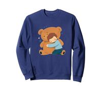Funny big Teddy Bear with Child Sweatshirt, Adult Unisex, Navy Blue, Small