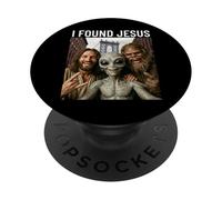 Funny Bigfoot Alien Jesus Rock On Hand Sign UFO Selfie PopSockets Adhesive PopGrip