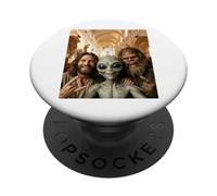 Funny Bigfoot Alien Jesus Rock On Hand Sign UFO Selfie PopSockets Adhesive PopGrip