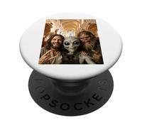 Funny Bigfoot Alien Jesus Rock On Hand Sign UFO Selfie PopSockets Adhesive PopGrip