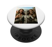Funny Bigfoot Alien Jesus Rock On Hand Sign UFO Selfie PopSockets Adhesive PopGrip