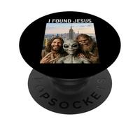 Funny Bigfoot Alien Jesus Rock On Hand Sign UFO Selfie PopSockets Adhesive PopGrip
