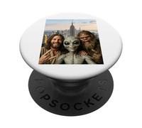 Funny Bigfoot Alien Jesus Rock On Hand Sign UFO Selfie PopSockets Adhesive PopGrip