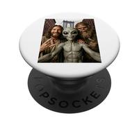 Funny Bigfoot Alien Jesus Rock On Hand Sign UFO Selfie PopSockets Adhesive PopGrip