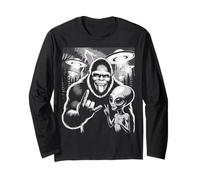 Funny Bigfoot & Alien Sasquatch Rock On Hand Sign UFO Selfie Long Sleeve T-Shirt