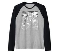 Funny Bigfoot & Alien Sasquatch Rock On Hand Sign UFO Selfie Raglan Baseball Tee