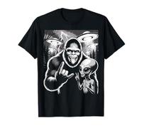 Funny Bigfoot & Alien Sasquatch Rock On Hand Sign UFO Selfie T-Shirt