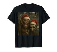 Funny Bigfoot & Alien Sasquatch Rock On Ufo Selfie Christmas T-Shirt