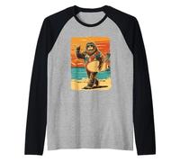 Funny Bigfoot Aloha Hawaiian Surfing Tropical Beach Surfer Raglan Baseball Tee