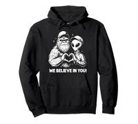 Funny Bigfoot and Alien Making an Heart with the Love Sign Pullover Hoodie