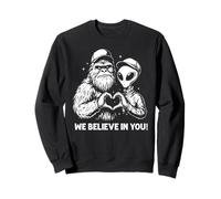 Funny Bigfoot and Alien Making an Heart with the Love Sign Sweatshirt