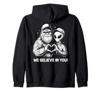 Funny Bigfoot and Alien Making an Heart with the Love Sign Zip Hoodie