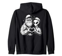 Funny Bigfoot and Alien Making an Heart with the Love Sign Zip Hoodie