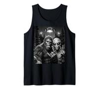 Funny Bigfoot and Alien Selfie UFO Peace Sign Tank Top