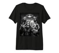 Funny Bigfoot and Yeti Selfie UFO Peace Sign Premium T-Shirt