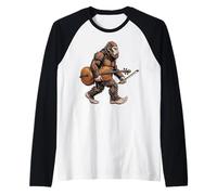 Funny Bigfoot Carrying Cello Sasquatch Musician Cellist Raglan Baseball Tee