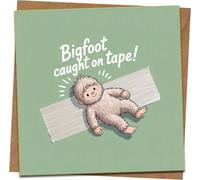 Funny Bigfoot Caught on Tape Greeting Card - 145 x 145 mm Square - Cute Yeti Cartoon - Blank Inside - Humor Birthday/Any Occasion - Includes Kraft Envelope