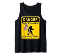Funny Bigfoot Danger Sign Picnic Basket Sasquatch Tank Top