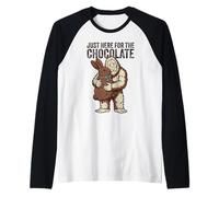 Funny Bigfoot Easter Sasquatch Just Here for Chocolate Raglan Baseball Tee
