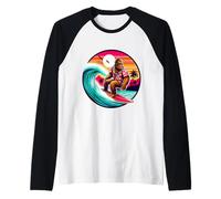 Funny Bigfoot Hawaiian Surfing wave Tropical Beach Surfer Raglan Baseball Tee