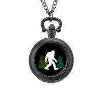 Funny Bigfoot in Forest Vintage Pocket Watch Alloy Pendant Watches Necklace Gift for Men Women Black-Style