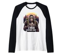 Funny Bigfoot Marshmallow S'More Adventures Await Outdoors Raglan Baseball Tee