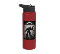 Funny Bigfoot on the Moon Retro Space Eclipse Graphic Design Stainless Steel Insulated Water Bottle