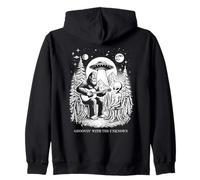 Funny bigfoot playing guitar alien Groovin' the Unknown UFO Zip Hoodie